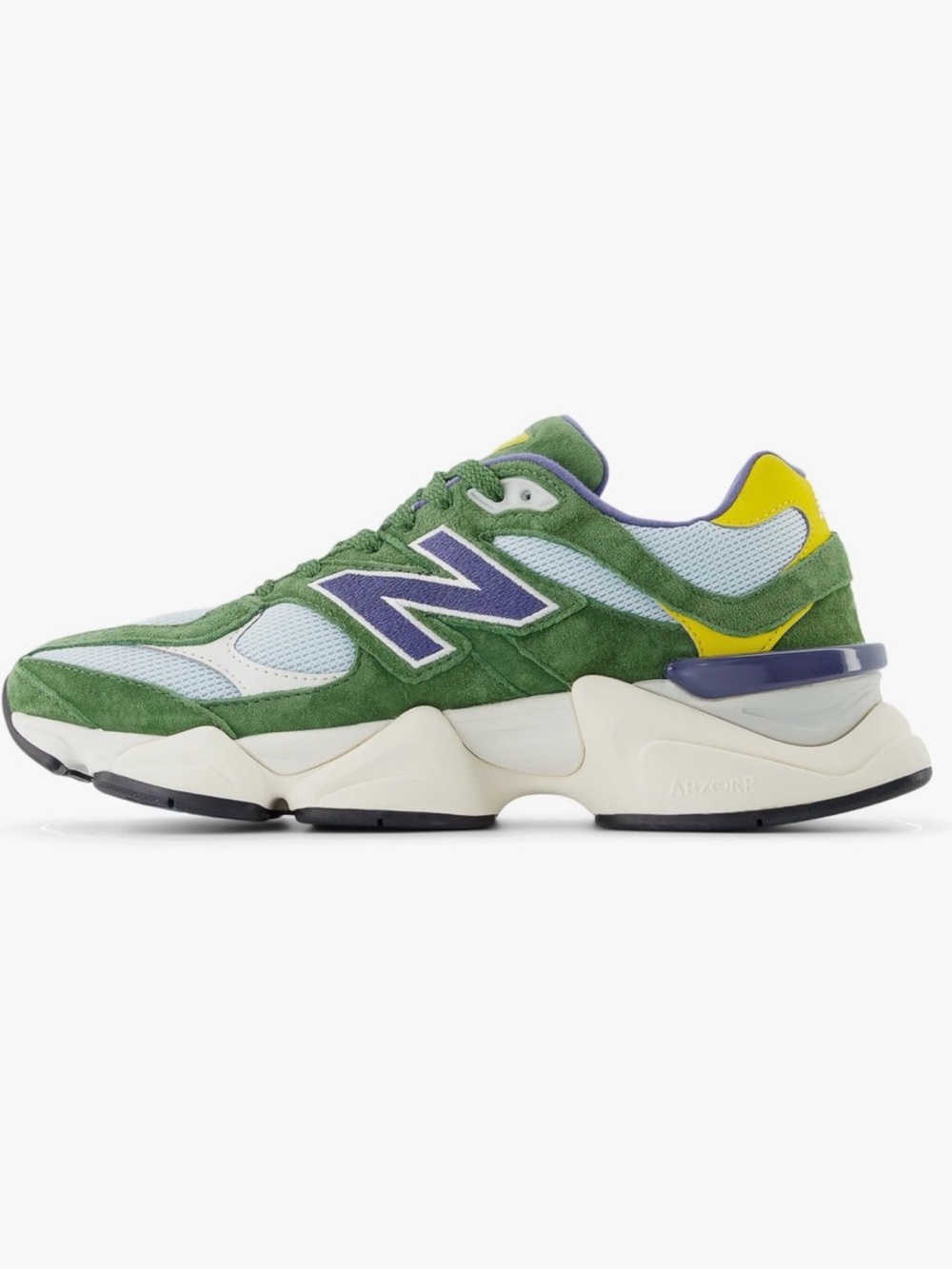 New Balance 9060  Green Suede  Sneaker  with Purple and Yellow size 7 us women’s